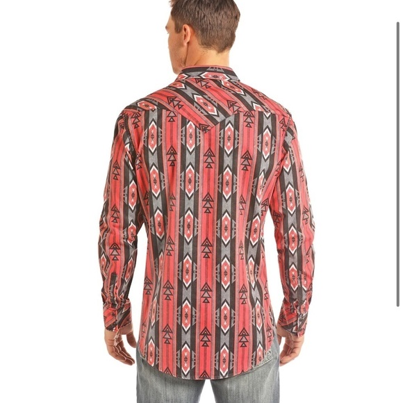 Rock and Roll Cowboy Aztec Print button down Shirt men’s size small - Picture 2 of 12